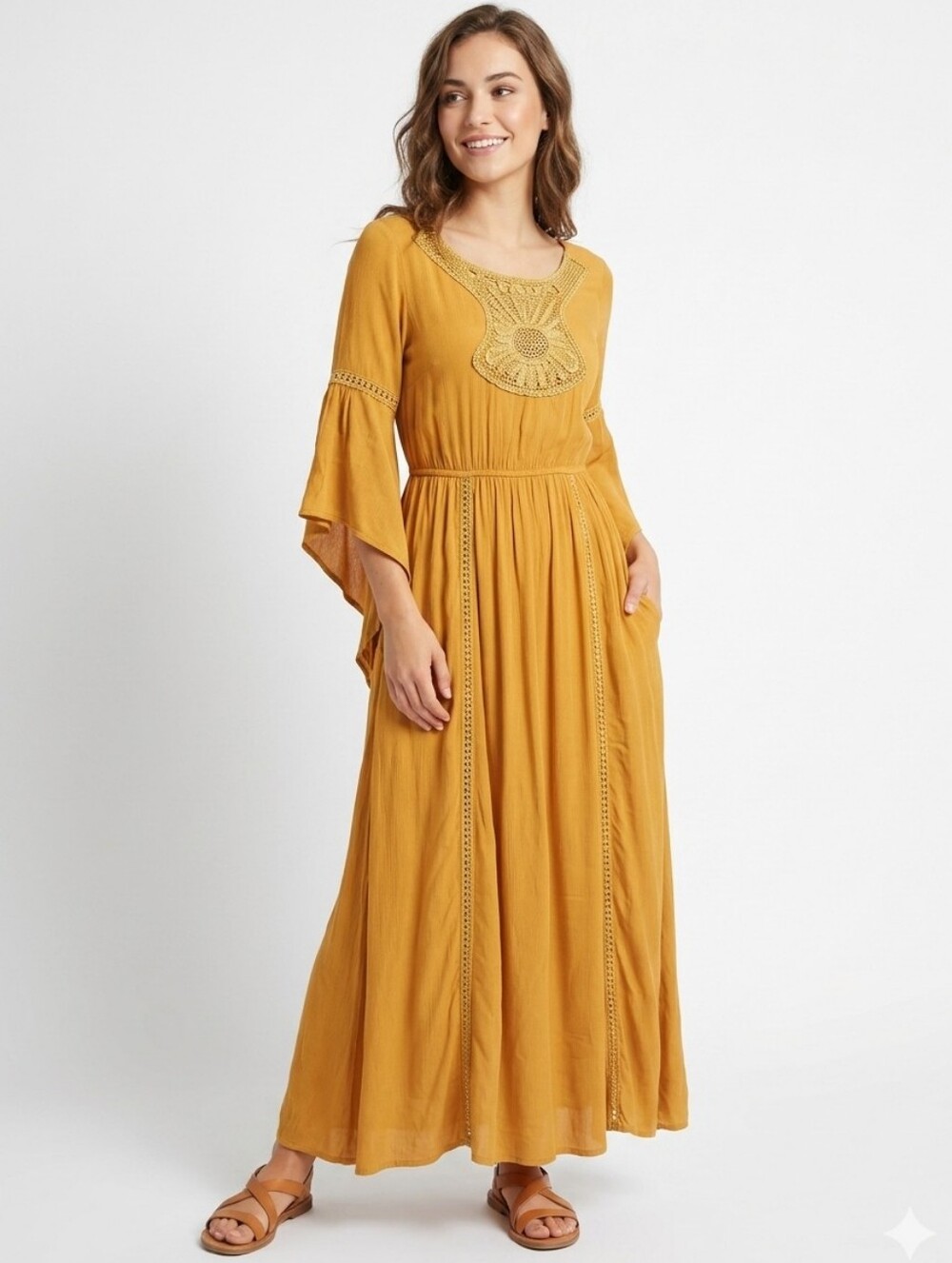 Boho Crochet Front And Bell Sleeves Dress By Dreamcatcher